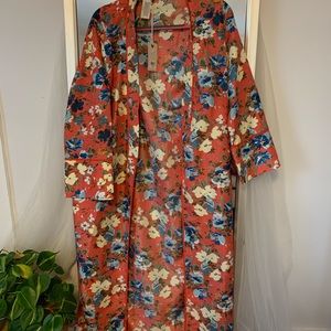Floral coral kimono